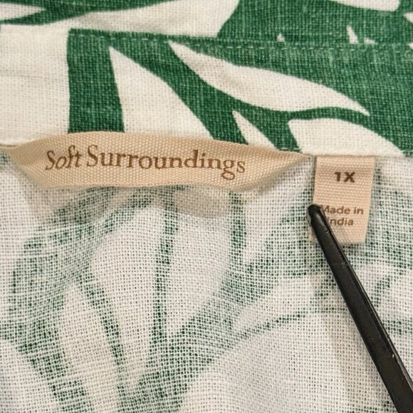 Soft Surroundings Linen Blend Green Steffi Tropical Tiered Maxi Dress Womens 1X - Picture 10 of 15